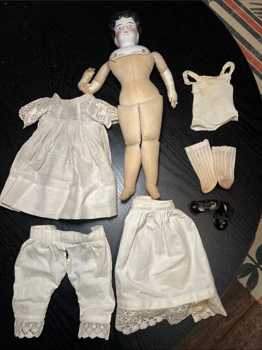 Antique Late 1800s German Handpainted China Porcelain Doll with Outfit